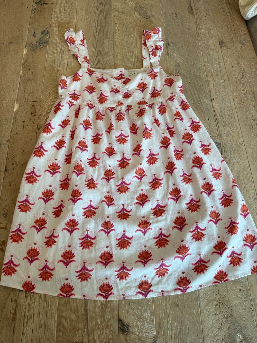 J. Crew White Linen Blend Sundress with Pink & Orange Floral Motif 12